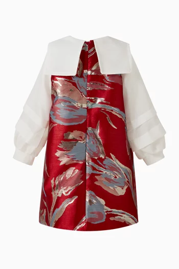 فستان قصير بقصة مستقيمة ونقشة بالكامل