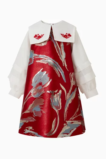 فستان قصير بقصة مستقيمة ونقشة بالكامل