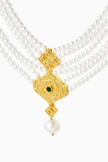 Kenza Layered Pearl Necklace in 18kt Gold-plated Brass