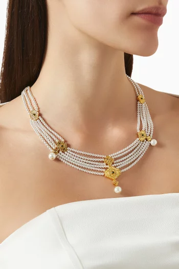 Kenza Layered Pearl Necklace in 18kt Gold-plated Brass