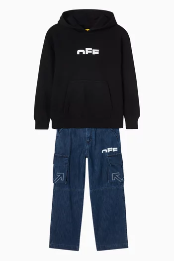 كنزة بغطاء رأس بشعار الماركة بتصميم أشرطة