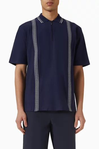 Panel Zip Polo Shirt in Cotton