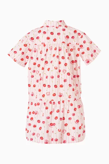 فستان بنمط قميص بنقشة دب تيدي وكرز