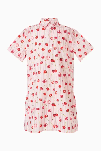 فستان بنمط قميص بنقشة دب تيدي وكرز