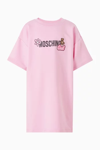 فستان بنمط تي شيرت بطبعة زهرة ودب تيدي