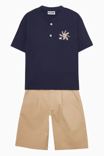 طقم تي شيرت وشورت مزين بدب