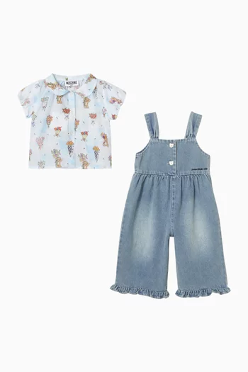 طقم تي شيرت ودنغري بطبعة دب