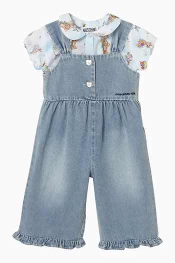 طقم تي شيرت ودنغري بطبعة دب