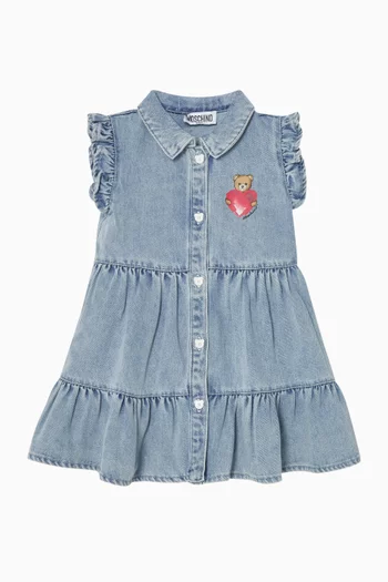 فستان بكشكش مزين بدب وقلب دينم 