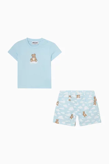 طقم شورت وتي شيرت بطبعة سحاب ودب تيدي