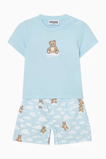 طقم شورت وتي شيرت بطبعة سحاب ودب تيدي