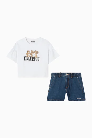 طقم تي شيرت وشورت بشعار الماركة قطن