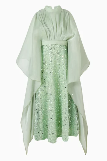 Cape Sequin Embellished Maxi Dress