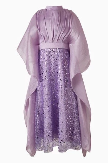 Cape Sequin Embellished Maxi Dress