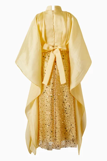 Cape Sequin Embellished Maxi Dress