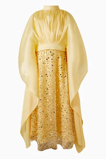 Cape Sequin Embellished Maxi Dress