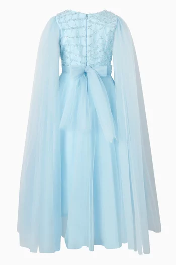 Cape Embellished Maxi Dress in Tulle