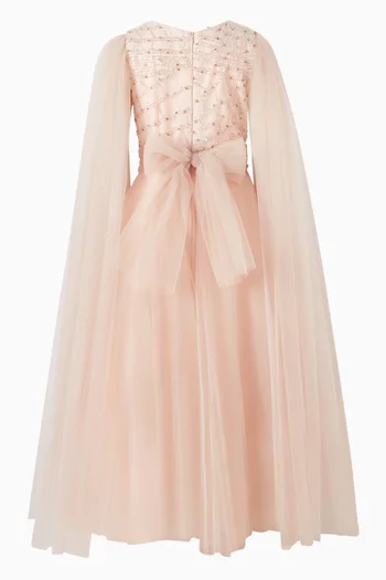 Cape Embellished Maxi Dress in Tulle