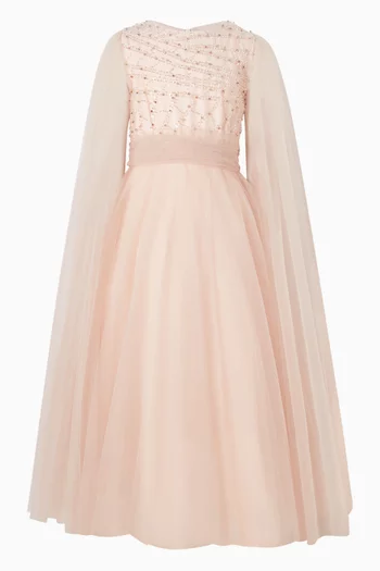 Cape Embellished Maxi Dress in Tulle