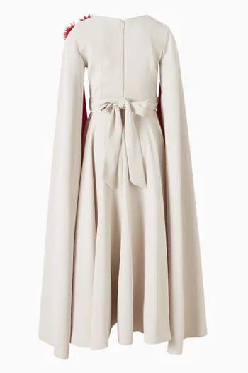 Floral Appliqué Cape Maxi Dress