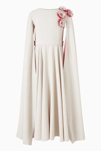 Floral Appliqué Cape Maxi Dress