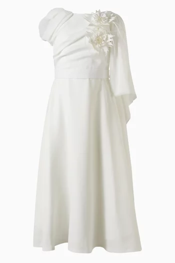 Floral Appliqué Cape Maxi Dress