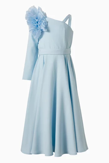 Floral Appliqué Flared Maxi Dress