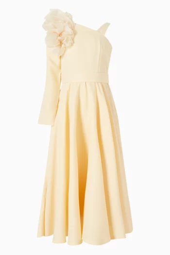 Floral Appliqué Flared Maxi Dress