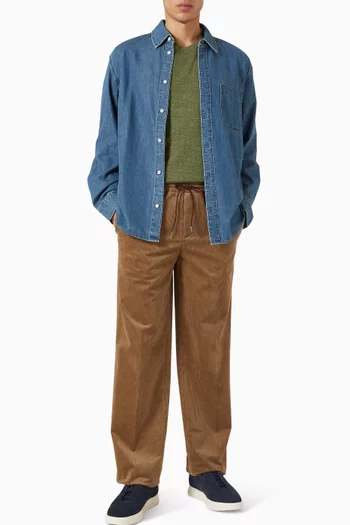 تي شيرت منسوج من صوف المارينو والكتان