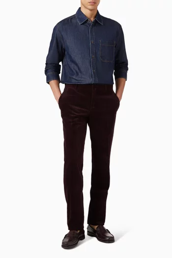 بنطال قماش قطن مخملي مضلع