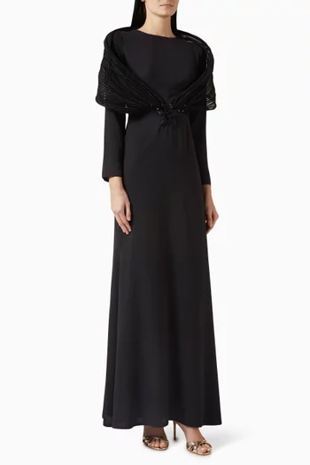 فستان بشال مزين بتطريزات كريب