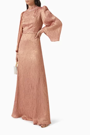 فستان مزين بتطريزات شيفون لامع