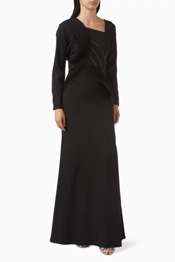 فستان مزين بتطريزات بالخرز كريب