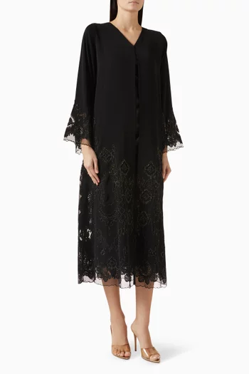 Embellished Lace-trim Abaya