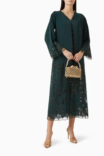 Embellished Lace-trim Abaya