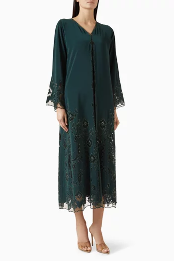 Embellished Lace-trim Abaya