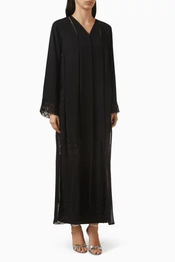 Embellished Lace-trim Abaya