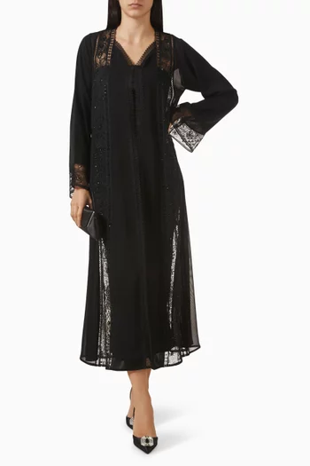 Embellished Lace-trim Abaya