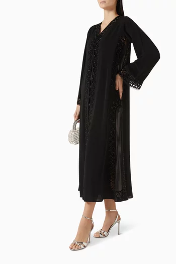 Embellished Lace-trim Abaya