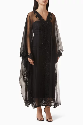 Sheer Embellished Lace-trim Abaya