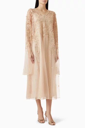 Embellished Lace-trim Abaya