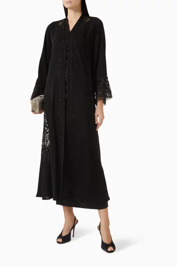 Embellished Lace-trim Abaya