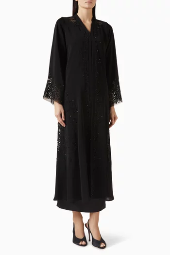 Embellished Lace-trim Abaya