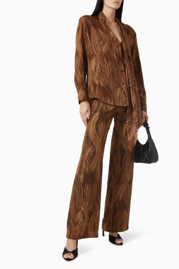 بنطال بنقشة حشائش مموجة حرير