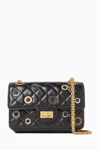 حقيبة ري إيشو 2.55 بغطاء قلاب مزينة بحلي مرصعة بالكريستال جلد عجل