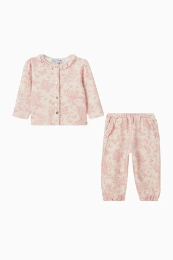 Toile-print Top & Pants Set in Cotton-fleece