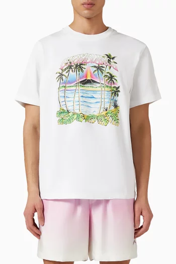 تي شيرت كلاسيكي بطبعة بركان قطن جيرسيه