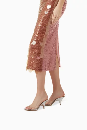 حذاء مفتوح صوفيا بكعب 95 مم أجزاء شفافة وجلد