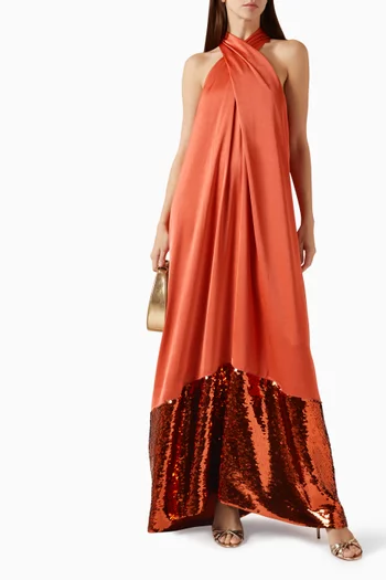 Sequin-embellished Halter Maxi Dress