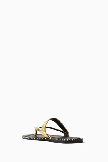 Round Toe Sandals in Croc-embossed Metallic Leather